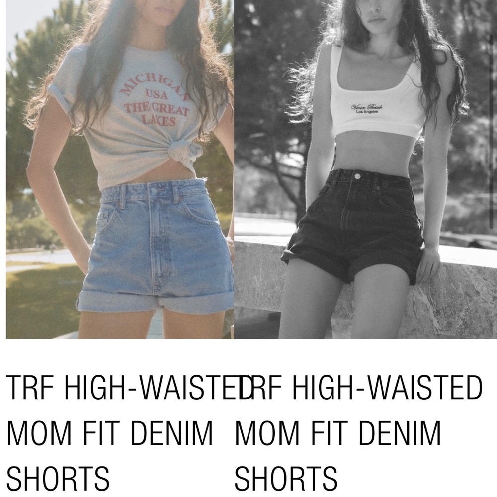 Zara TRF high waisted mom fit denim short in color mid blue. Style no 1416/029